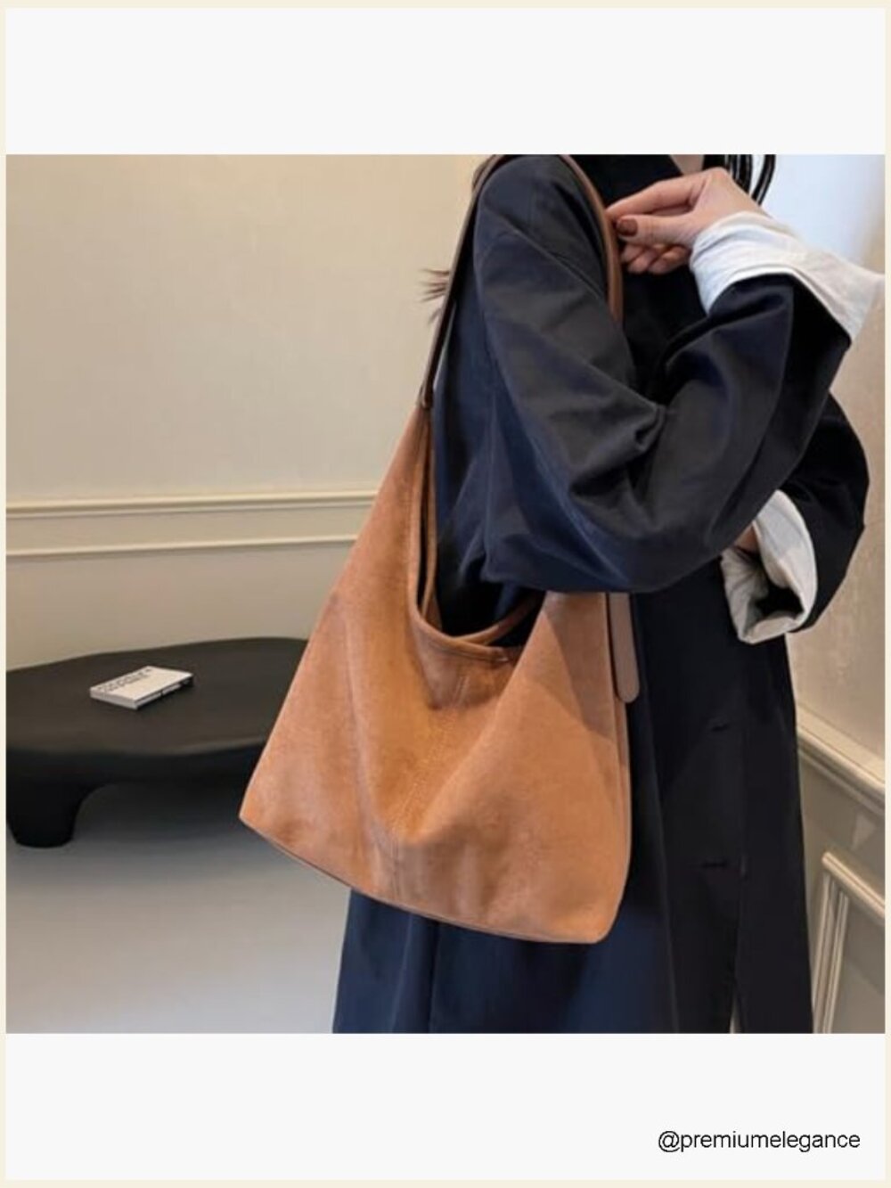 Slouchy Suede Hobo Bag Faux Leather Tote Shoulder Work Bag - Picture 5 of 7